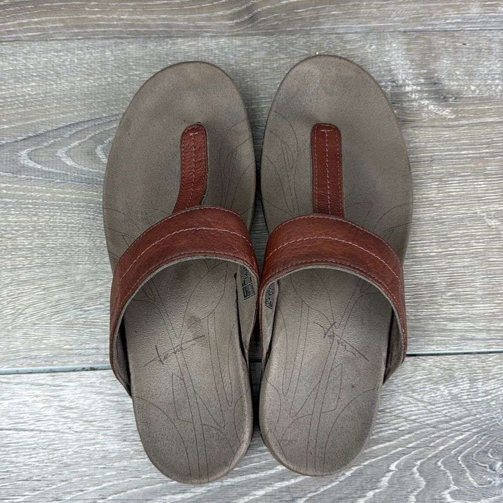 Teva Keelie  Brown Leather Womens Sz 7.5 Thong Slip On T-Strap Flip Flop Sandals - Picture 5 of 15